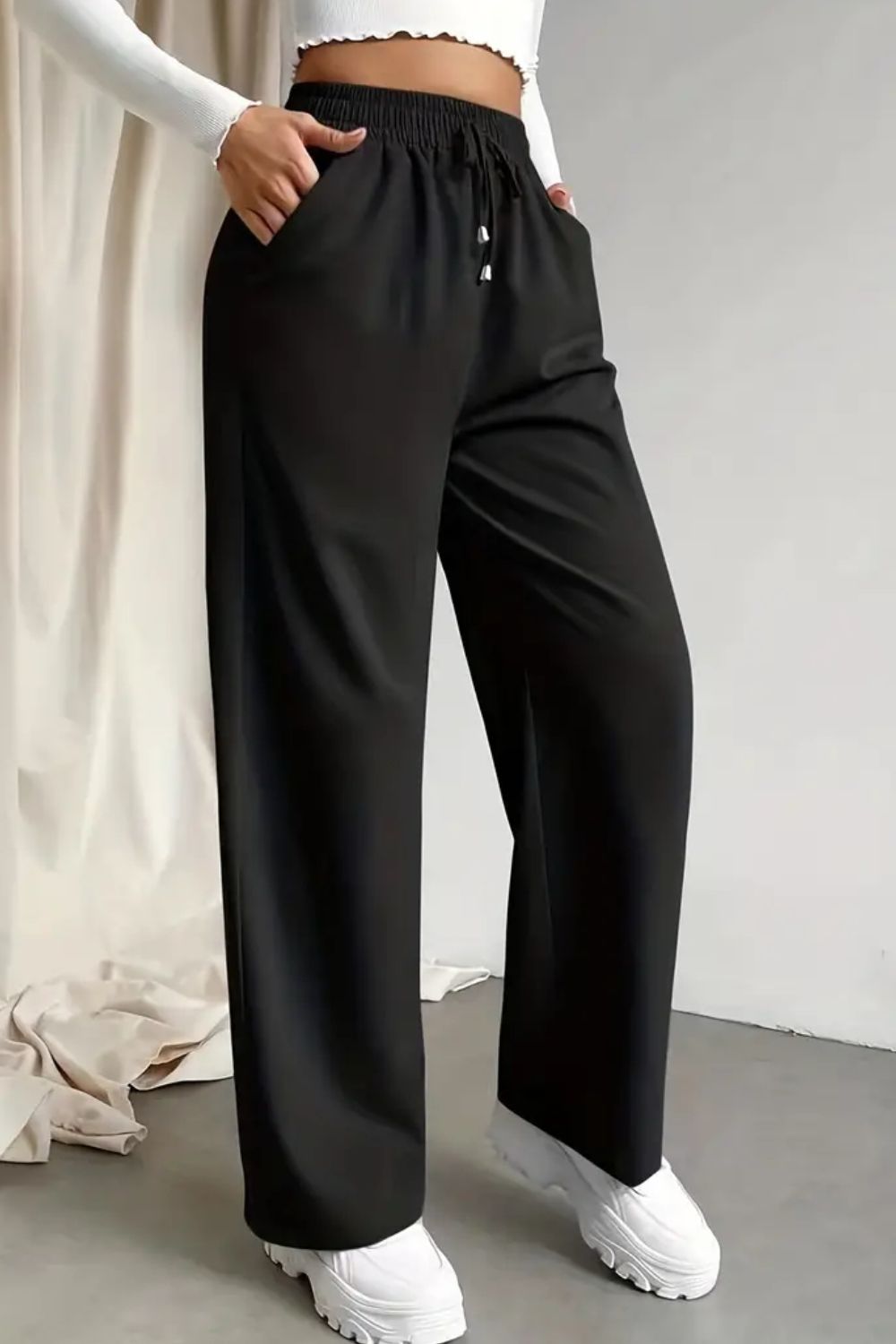 Tied Straight Leg Pants with Pockets