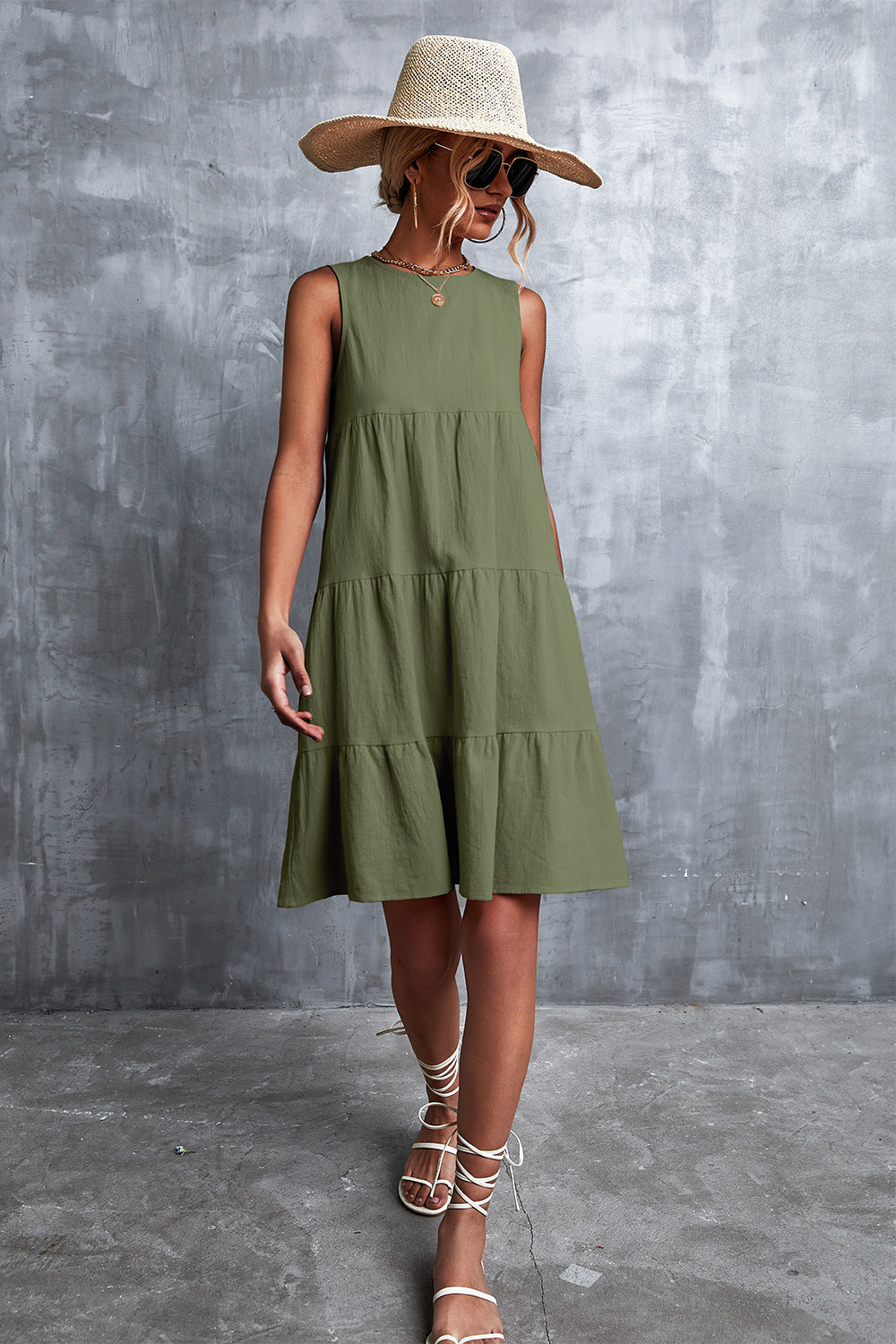 Sleeveless Round Neck Tiered Dress