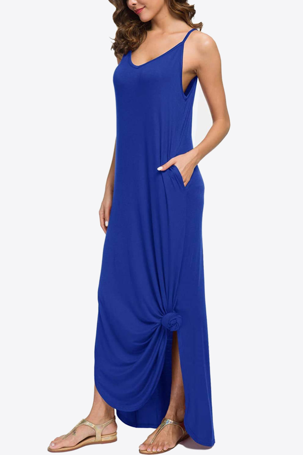 Split Spaghetti Strap Maxi Dress with Pockets